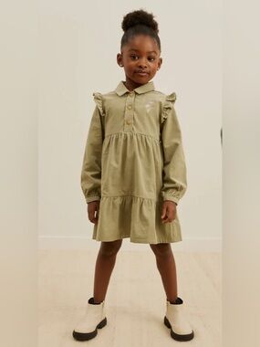 Miles the label Corduroy Ruffle Dress with Floral Accent 2 years